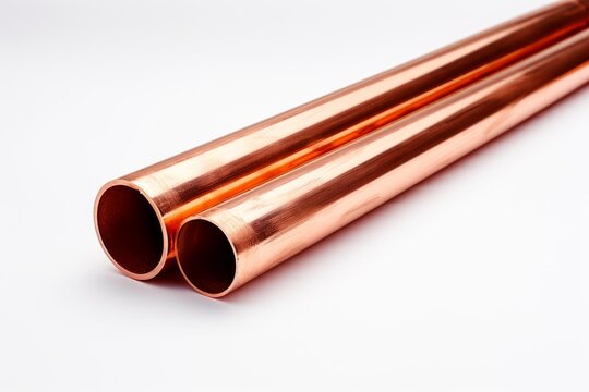 Two polished copper pipes on a white background