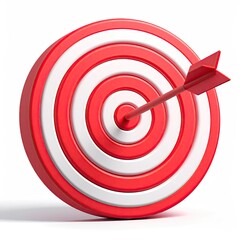 3D rendering of a red and white target with an arrow hitting the bullseye