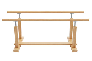 Wooden parallel bars apparatus for gymnastics and physical therapy on a transparent background