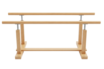 Wooden parallel bars apparatus for gymnastics and physical therapy on a transparent background