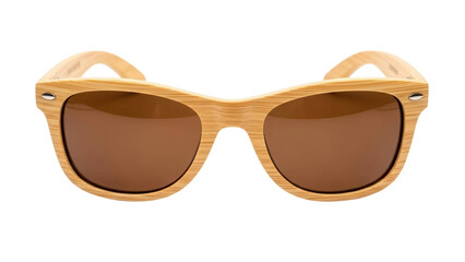 Stylish bamboo wooden sunglasses with brown lenses, cut out, stock png, isolated on transparent background