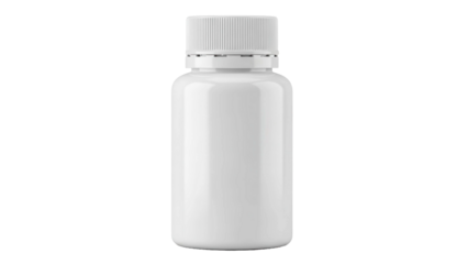 Generic white plastic bottle with ribbed cap for medicine or supplements, cut out, stock png, isolated on transparent background