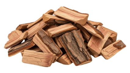 Pile of chopped wooden pieces for firewood or kindling, cut out, stock png, isolated on transparent background
