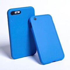 Two blue protective cases for a smartphone and a media player