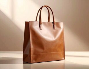 Elegant, minimalist tote bag with leather finish against a neutral backdrop