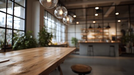 warm blurred industrial coworking office interior 