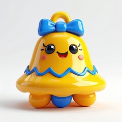 Cheerful cartoon bell with bow, rosy cheeks, and small legs