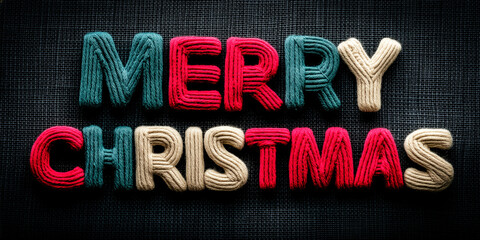 Knitted Merry Christmas Greeting on Dark Fabric