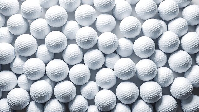 White golf balls arranged in a geometric pattern on a pure white background, emphasizing texture.