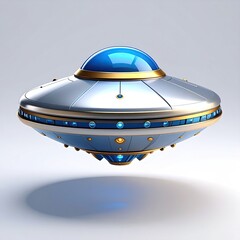 Sleek, metallic disc with a blue dome, floating against a light background