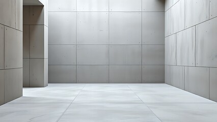 Minimalist concrete interior with smooth floors, textured walls, and neutral tones.
