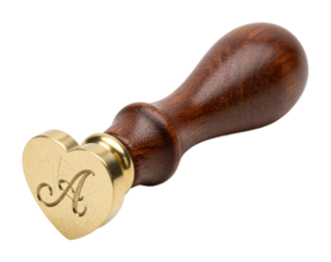 Heart-shaped wax seal stamp for invitations home office elegant design isolated on transparent background
