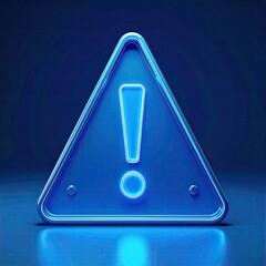 A glowing, blue triangular warning sign with an exclamation point
