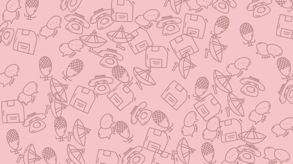 Tech items pattern on pink background. Perfect for tech blogs, website banners, and social media posts needing a modern touch.