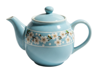 Elegant blue teapot with floral design kitchen still life home isolated on transparent background