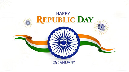 Illustration featuring the Ashoka Chakra and Indian tricolor ribbon celebrating the momentous occasion of Republic Day on January 26th