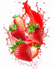 Fresh Strawberry With Red Juice Splash Isolated On White