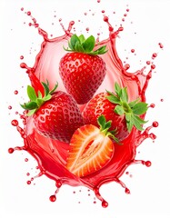 Fresh Strawberry With Red Juice Splash Isolated On White