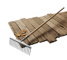 Raking leaves in autumn backyard gardening tools natural isolated on transparent background