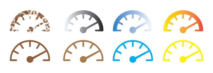 Dashboard speed meter icons with varied color gradients and textures for modern website development