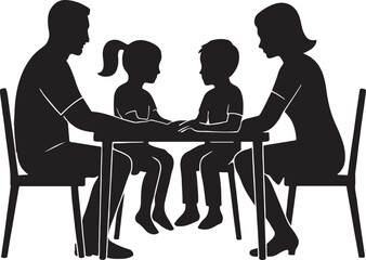 Fototapeta premium silhouette of family sitting on the dinning table