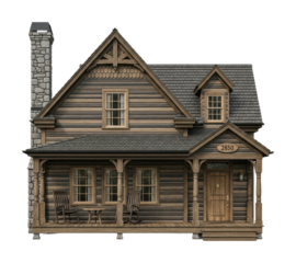 Rustic wooden house design forest rendered isolated on transparent background