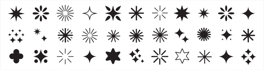 Set of sparkle star icons. Collection of various shine light, glow, twinkle, and magic glitter effect © Bd Artist