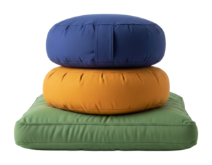 Cozy meditation cushions stacked home interior lifestyle relaxation isolated on transparent background