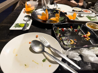 leftover food after party, dirty food