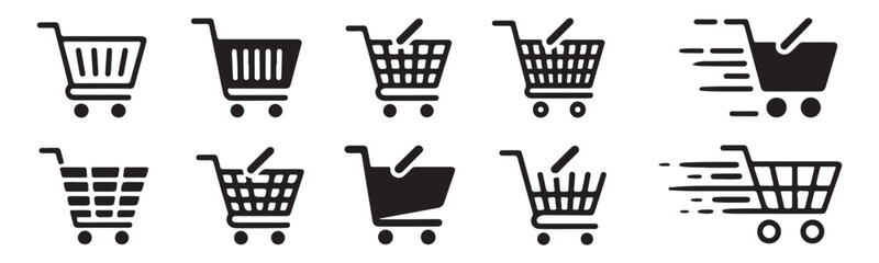 Detailed shopping cart icons varying in shape style and motion indicating speed for online buying © Lover