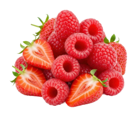 Fresh strawberries and raspberries vibrant colors food isolated on transparent background