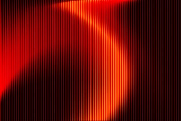 Abstract red curved wave background with vertical line texture and glowing depth, modern futuristic design for technology themes, branding visuals, wallpapers and creative layouts