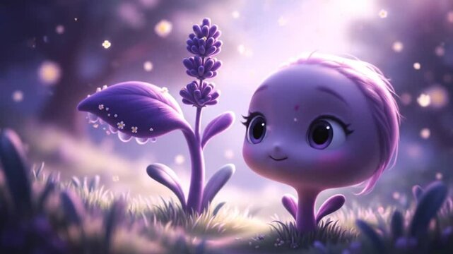 Enchanting Purple Fairy Character With Lavender In A Dreamy Garden.