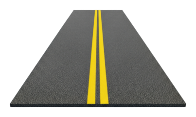 Straight road with yellow lines urban area road surface aerial view isolated on transparent background