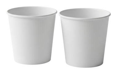 Empty white paper cups on table minimalist style isolated on transparent background