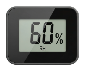 Measuring humidity levels with digital hygrometer in home setup isolated on transparent background