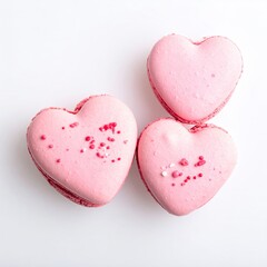 Three pink heart-shaped pastries with subtle textured detail, plain white backdrop
