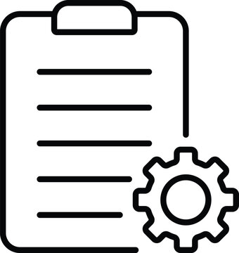 Clipboard with Gear Line Icon, Process Management and Workflow Concept Vector. Settings Checklist Document Symbol