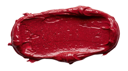 A vibrant red paint smear, showcasing texture and gloss, ideal for artistic applications.