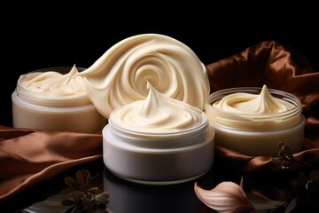 Cream products in jars highlighting rich texture and natural cosmetic feel