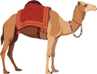 Vibrant Camel Vector Graphic with Ornate Saddle and Beaded Necklace, Perfect for Desert-Themed Designs