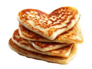 Stacked heart shaped golden brown pancakes image, Isolated, Png Transparent Background