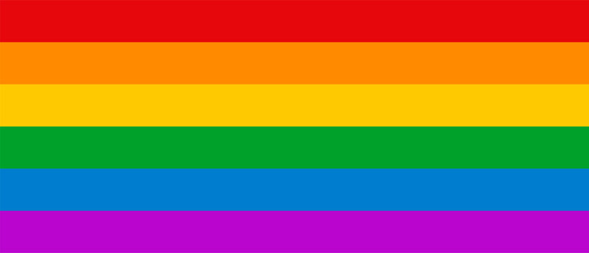 Rainbow flag with bold horizontal stripes celebrating Pride Month. Symbol of LGBTQ equality, diversity, and inclusion