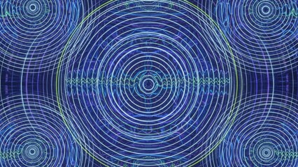 Abstract Blue Concentric Circles Pattern with Ripple Effect and Dark Background.