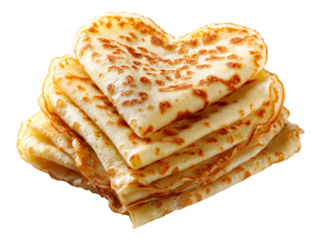 Stacked heart shaped crepes golden brown delicious pancakes, Isolated, Png Transparent Background