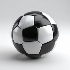 A black and white, geometric patterned sphere on a white surface