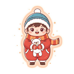 Warm family feel chibi winter cute vector illustration