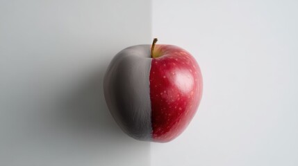 Vibrant Red Apple Half Painted Grey on Contrasting Background