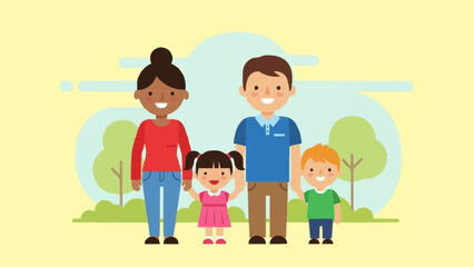 Happy Diverse Family Standing Together Outdoors Smiling.