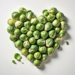 Heart shape made of fresh Brussels sprouts on white background